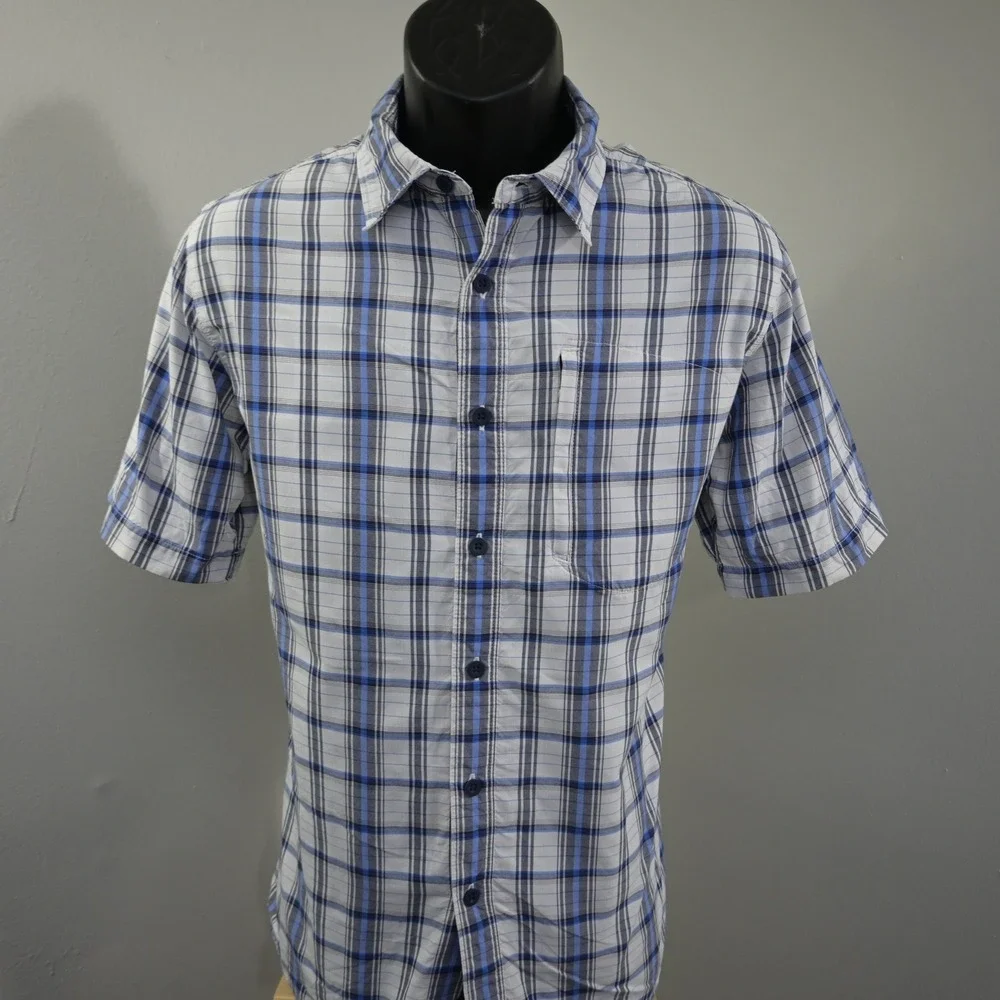 The North Face Button Up Mens M Regular Blue White Plaid Short Sleeve Nylon